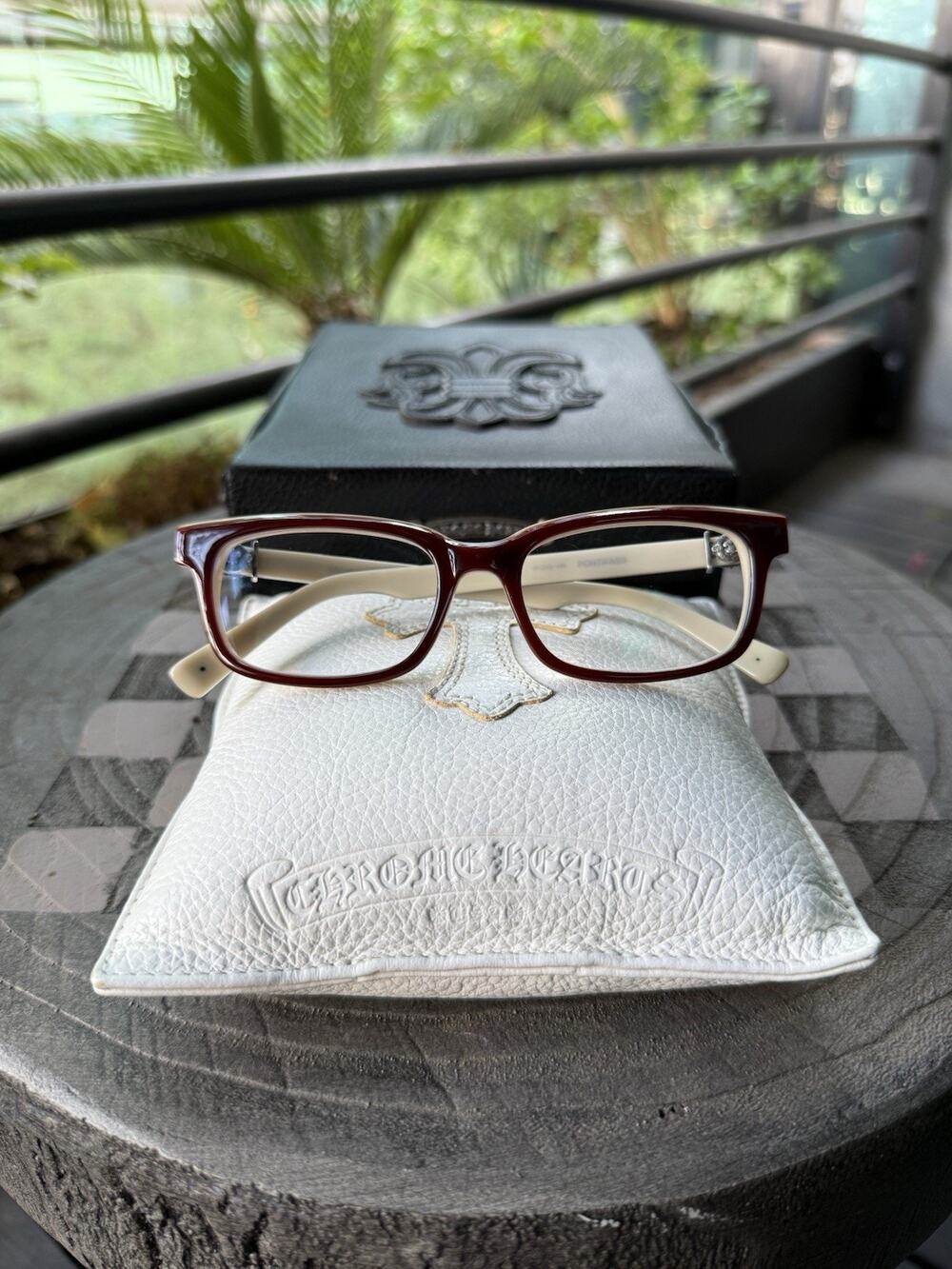Chrome Hearts PONTIFASS Eyeglasses 51-18-145 Burgundy Bone Silver Rare